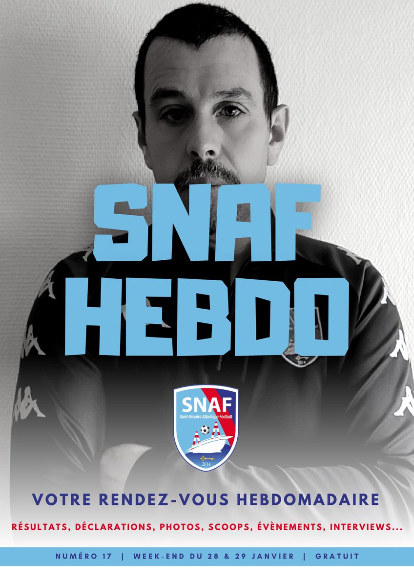 st_nazaire_af's tweet photo. [#SNAFHebdo]

🗞️ 𝗩𝗼𝘁𝗿𝗲 𝗿𝗲𝗻𝗱𝗲𝘇-𝘃𝗼𝘂𝘀 𝗱𝘂 𝗹𝘂𝗻𝗱𝗶 !

Voici notre 1️⃣7️⃣ème numéro : 
   ➥ https://t.co/LDSfKCv2Dt

𝐵𝑜𝑛𝑛𝑒 𝑙𝑒𝑐𝑡𝑢𝑟𝑒 👀. 

#TeamSNAF #PlusQuunClub #Football https://t.co/IqF7glLRRW