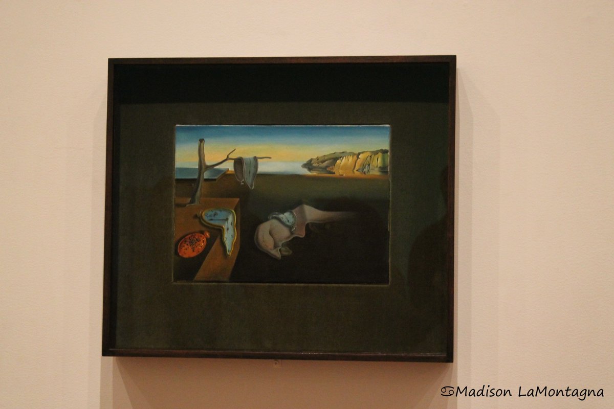 MLaMontagnaPics's tweet photo. The Persistence of Memory by Salvador Dalí. One of the most recognizable paintings from the Surrealism movement, now located at the @MuseumModernArt in New York City. My brain feels a bit like the clocks this morning, photo by me. #PersistenceOfMemory #SalvadorDalí #Surrealism https://t.co/miPaXQZSEk