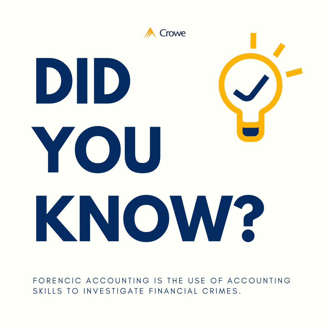 #DidYouKnow that forensic accounting is the use of accounting skills to investigate financial crimes? It's like 'CSI: Accounting Edition'! #WeAreCrowe #CroweCyprus #AccountingFunFacts #forensicaccounting #WeAreCrowe #CroweCyprus