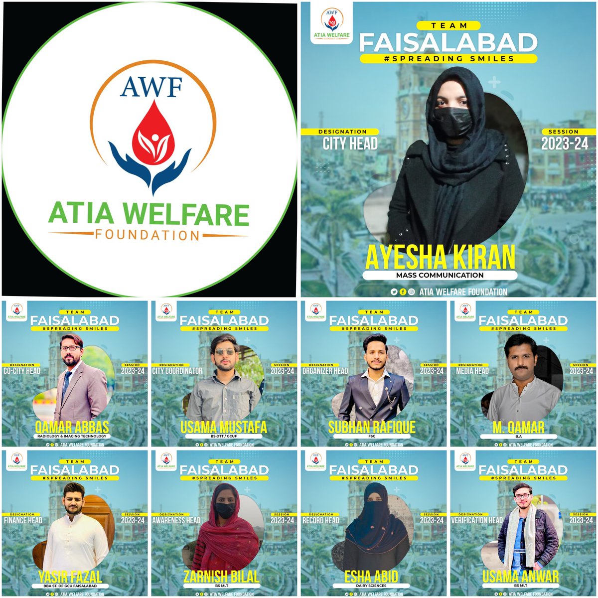 atia_welfare's tweet photo. AWF  is very pleased to announce the district cabinet of team Faisalabad. Heartfelt congratulations from AWF to whole team. It’s a moment of proud for AWF to welcome you on board. AWF is looking forward towards positive response from yourside.

#AWF
#SpreadingSmiles https://t.co/ALMlgbBceO