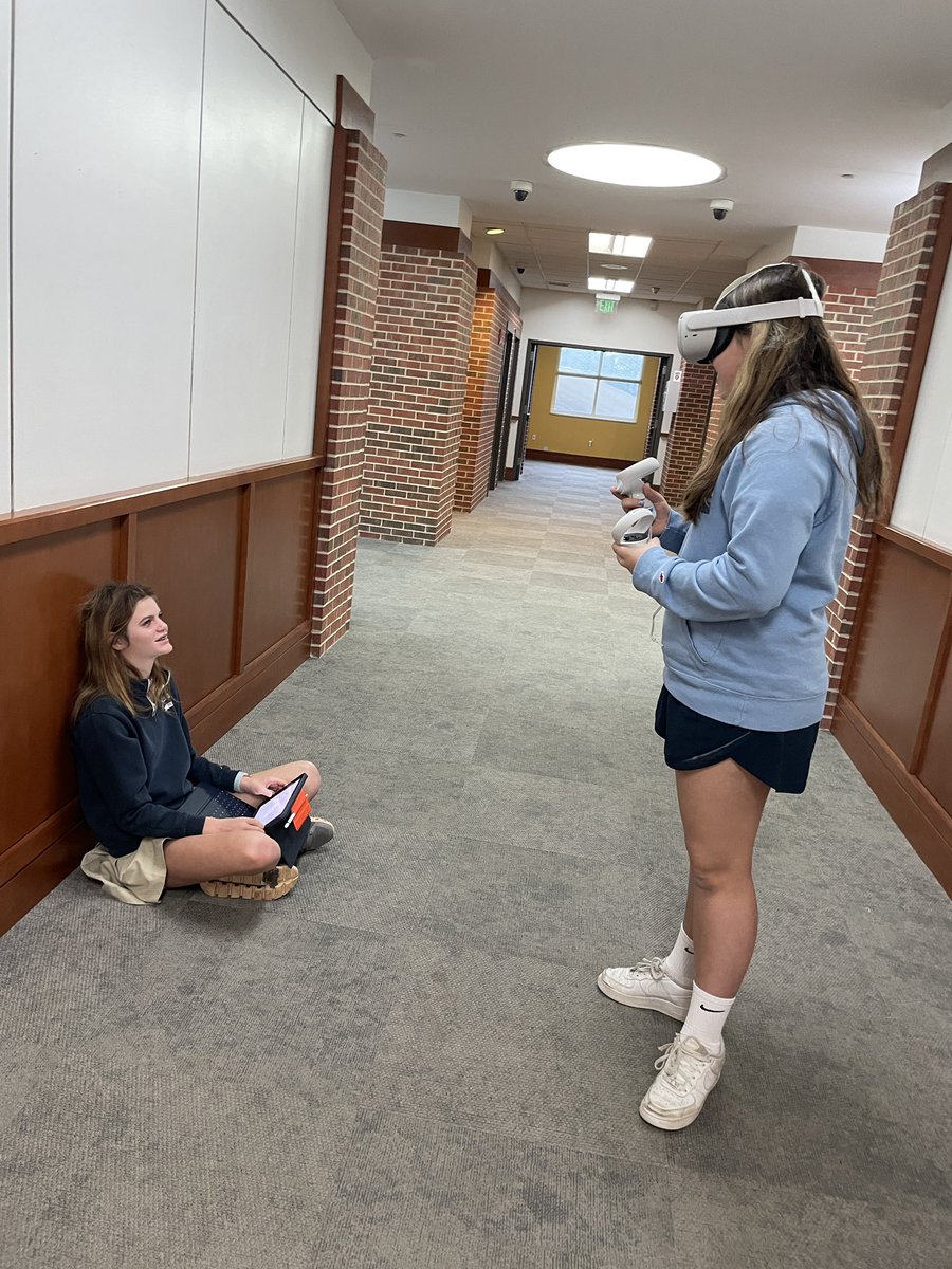 #mvmiddle G6 students are “wandering” as they explore Mayan civilization through virtual reality. One student is exploring and the other student is taking notes on what’s being discovered. #inquirybasedlearning #virtualreality #wanderapp #teamwork @TheMVSchool