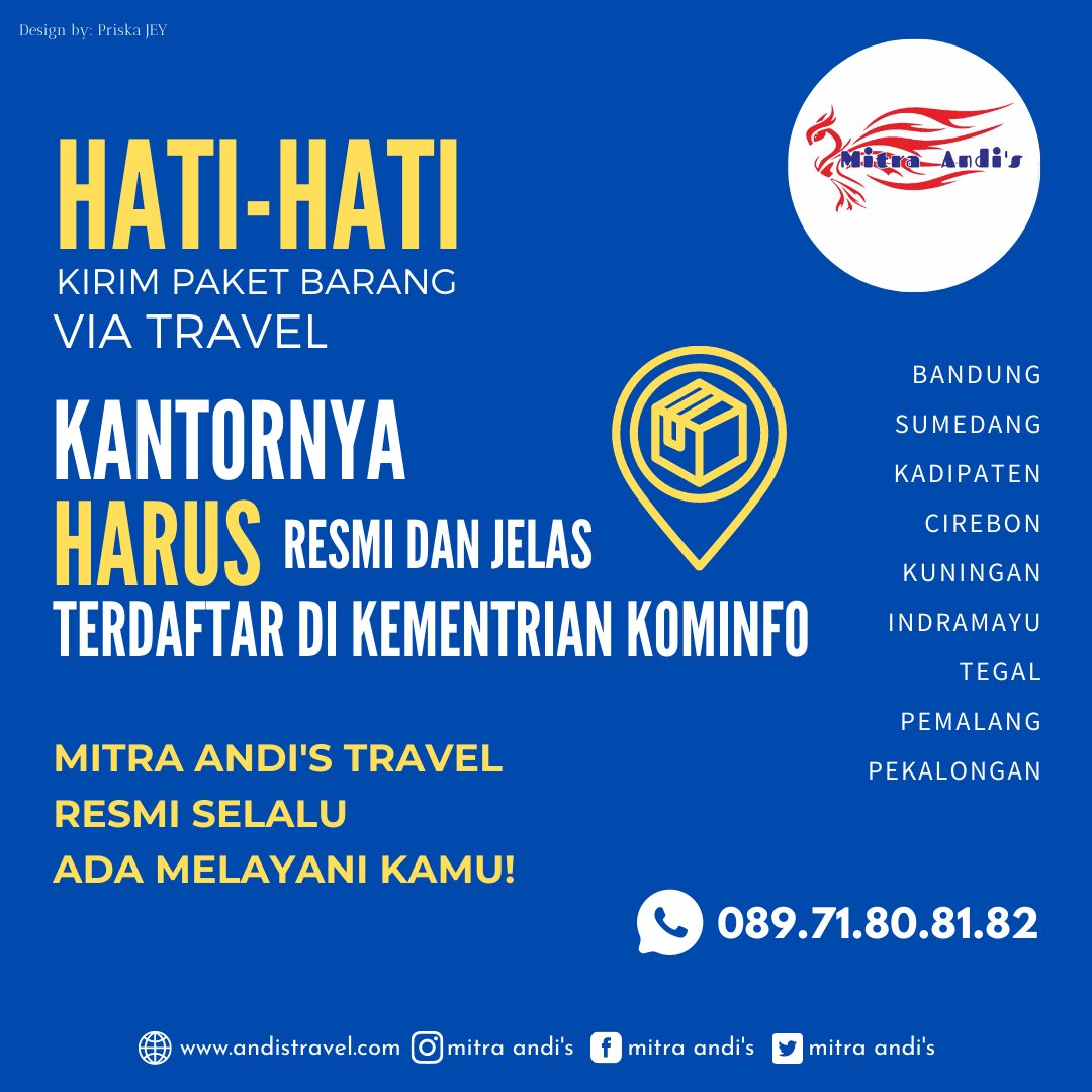 MitraAndis's tweet photo. Mitra Andi's Travel 
》Jl.Pajajaran No.103-Bandung 
》Chat WA/RSVP: 08971808182
》https://t.co/kzCX1pPiqm
Design by: Priska JEY
Refrensi: @Q2Cmanagement
#travelkuningan #travelbandung #travelcirebon #travelkadipaten #travelindramayu #traveltegal #travelpekalongan #travelpemalang https://t.co/taYo4BSG6I