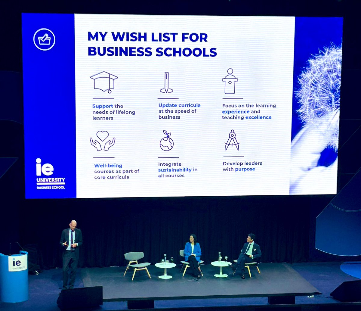 Wish list for Business Schools:
💙 Lifelong learning
💙 Update curricula
💙 Learning Experience
💙 Well-being
💙 Sustainability
💙 Purpose

<a href="/nickvandam/">Nick van Dam Ph.D.</a> <a href="/IEuniversity/">IE University</a> #EFMDDeans