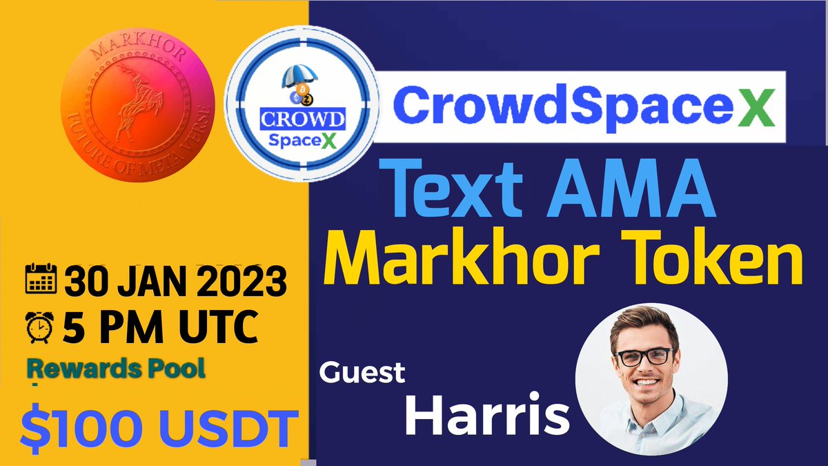 CoinGeniuse's tweet photo. ⚔️Text AMA Series With #Markhor

🎁Prize: 100$ USDT
📆Date: January 30th, 2023, 5 PM UTC
🏨 Venue: https://t.co/9a1JSMtoeF

〽️ Rules:

1️⃣. Follow

@CrowdSpace_X &amp; @theMarkhorio

2️⃣. Like, Retweet &amp; Comment Your Questions ( Unlimted Questions) https://t.co/R9sL0uqqxN