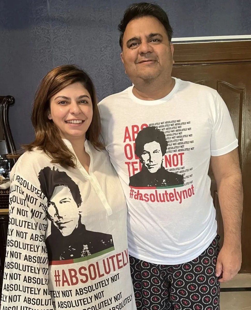 #ThrowBack Mr. & Mrs. @fawadchaudhry (@HibaFawadPk) in #AbsolutelyNot shirts  ❤️ #ReleaseFawadCh #FawadChaudhry