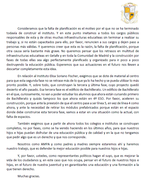 Intervención 30 de enero de 2023 en el Pleno del Ayuntamiento de Getafe de <a href="/getacya/">Armando Lafuente</a>, secretario de la AMPA del Instituto Elisa Soriano Fischer.

#InstitutoBercialYA
#Getafe
