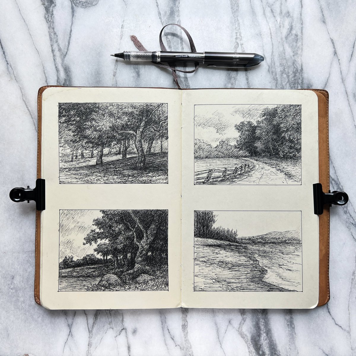 LuisColanArt's tweet photo. Thumbnail sketches.
.
.
.
#thumbnailsketch #sketch #sketchoftheday #drawing #drawingoftheday #moleskine #sketchbook #moleskinepages #mymoleskine #moleskineart #rollerball #pen #ink #landscape #nycartist #luiscolan #luiscolanart #artistlife #creativelife #m_artcollection #uniball https://t.co/sVRdrqoI1g