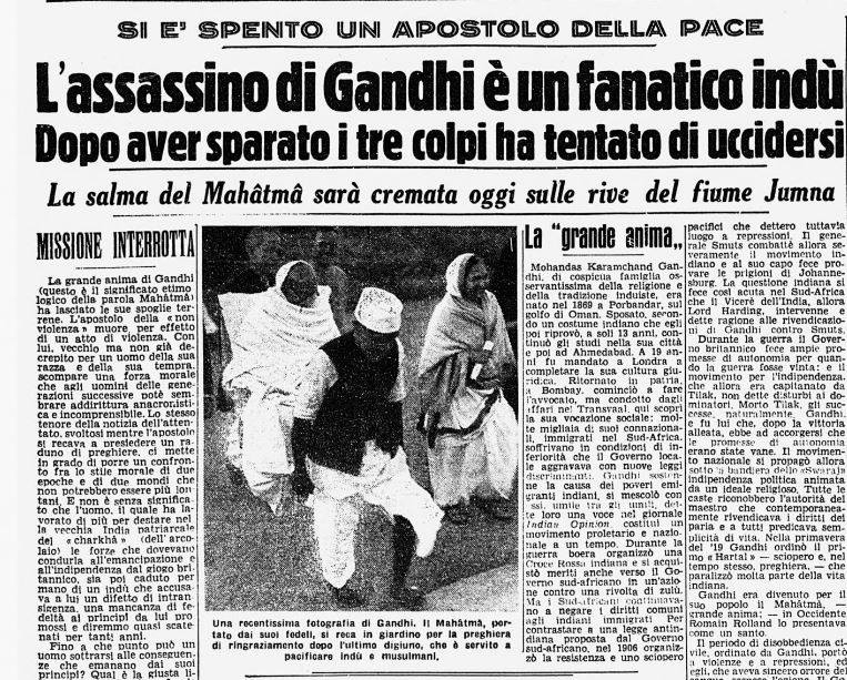 LA RUBRICA DEL GIORNO:
30 Gennaio 1948-Mahatma Gandhi viene ucciso da un estremista indù a Nuova Delhi, mentre si recava nel giardino per la consueta preghiera ecumenica delle ore 17:00 #30gennaio #Gandhi #IoNonDimentico