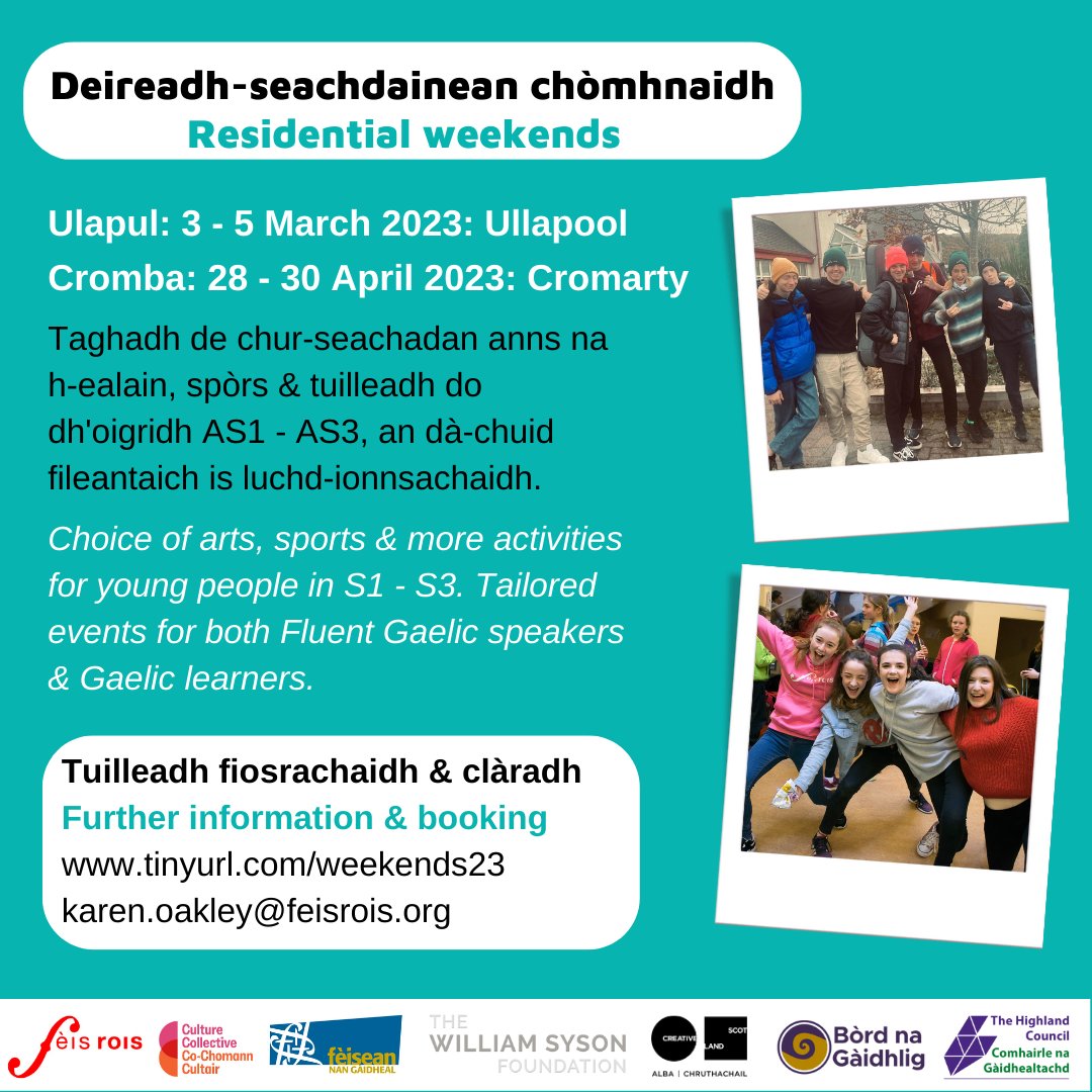 In S1-3? Why not attend this residential weekend by @FeisRois to use and improve your #Gàidhlig @AlnessLanguages @alnessacad #cleachdi #Gaelic #learnGaelic #spòrs 
feisrois.org/residential-fe…