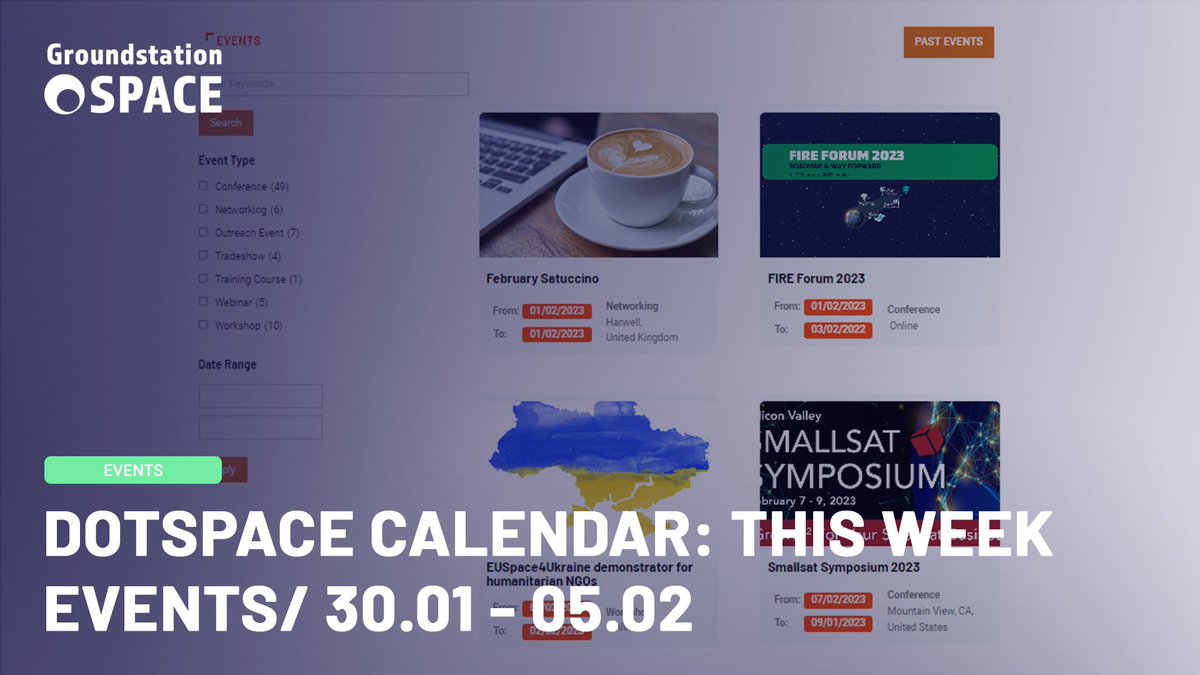 What events will take place this week? Check out our calendar!

February networking event Satuccino will take place this Wednesday:
groundstation.space/event/february…

On the same day, the FIRE Forum 2023 will be started:
groundstation.space/event/fire-for…

#event