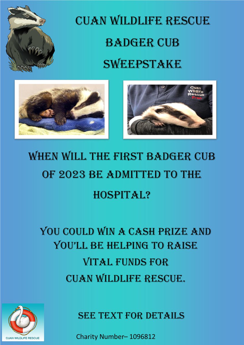 CuanWildlife's tweet photo. If you would like to take part in our Cuan Wildlife Badger Cub Sweepstake go to: https://t.co/om8UVp1AeR
for  the details. https://t.co/qE0eKTO3au