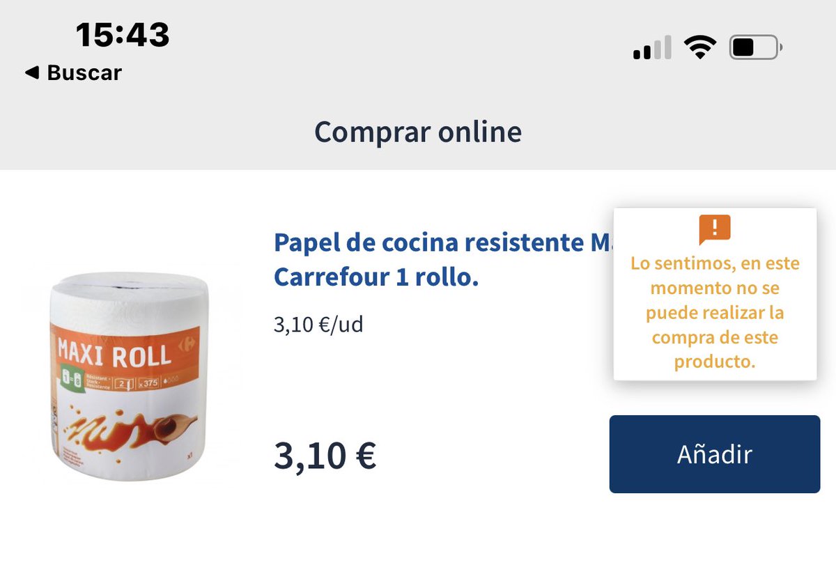 Nunca he comprado online en la app de <a href="/CarrefourES/">Carrefour España</a>. Hoy he decidido animarme a ver cómo funciona y no me deja añadir ningún producto a la cesta (me da siempre este error) ¿estoy haciendo algo mal, <a href="/CRFresponde/">Carrefour Responde</a>?