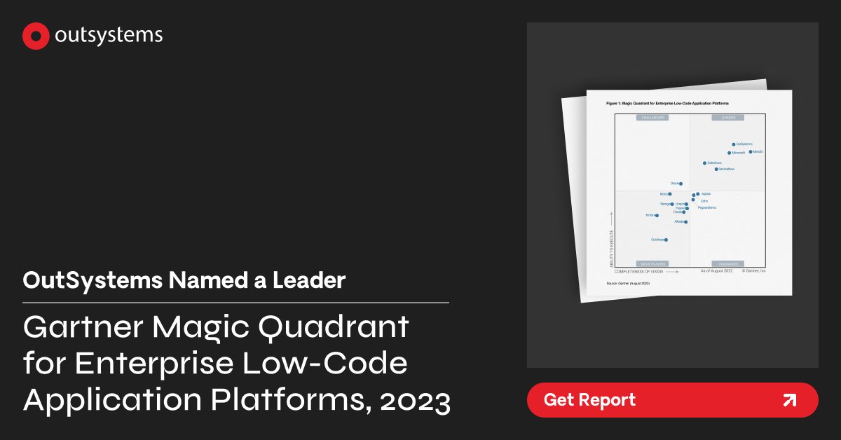 crstj's tweet image. For the sixth consecutive year in a row, #OutSystems is named a Leader in the 2023 Gartner Magic Quadrant for Enterprise Low-Code Application Platforms! Access the report here to learn more. #OutSystemsPartner outs.so/3D5F39