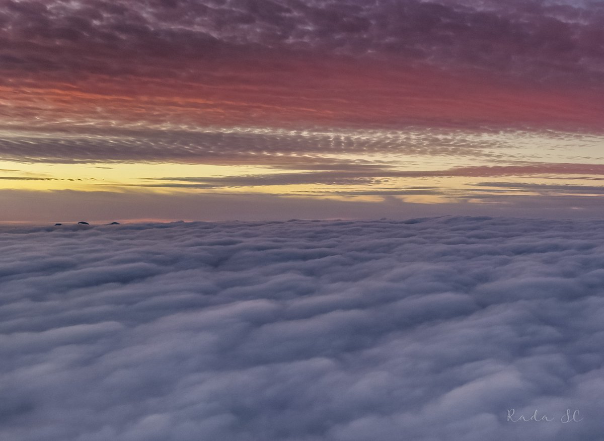 Rada_SC's tweet photo. San Carlos y Guaymas amanecieron con una neblina espesa, y que elevando un poco el drone se podia apreciar un amanecer hermoso sobre las nubes. El Tetakawi estaba con cobija de algodón! https://t.co/cv0keVuyMl