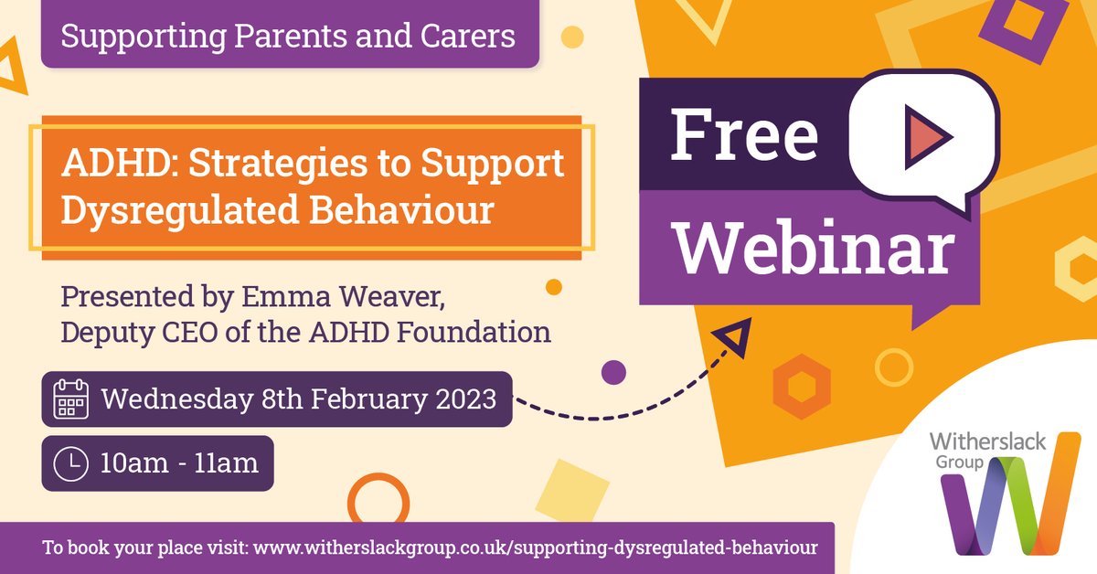 ✉️ You're invited! Join us for a webinar with Emma Weaver, Deputy CEO of the @ADHDFoundation Neurodiversity Charity, who will be presenting, ‘ADHD: Strategies to Support Dysregulated Behaviour.’  

For all the details and register your place 👇

bit.ly/40hsf0n