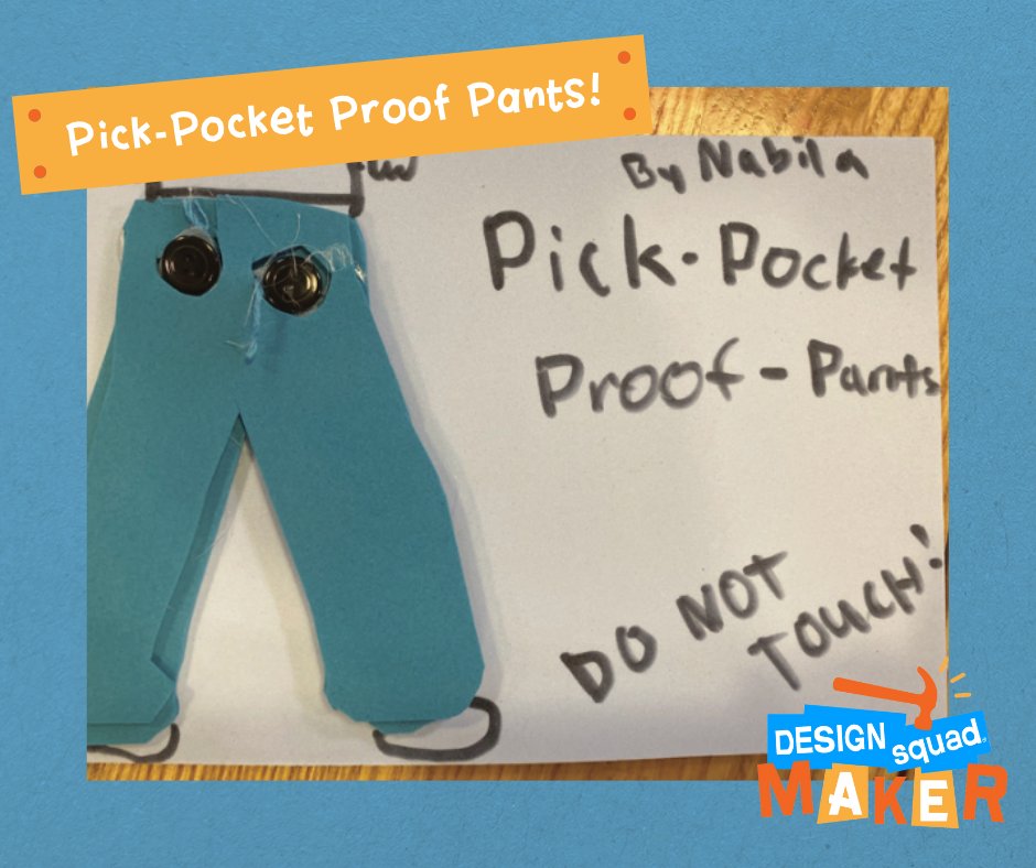 Check out these Pickpocket Proof Pants created in the Functional Fashion Design Squad Maker workshop! See what amazing design solutions your community will create with the new resources from Design Squad Maker! #DesignSquad Find the workshops here: bit.ly/DSMaker