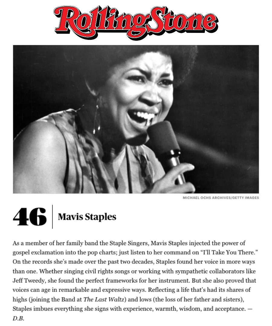 Mavis Staples was recently named #46 in Rolling Stone's 200 Greatest Singers of All Time — and we CANNOT get over the fact that we get to bring this legend to the Schaefer Center next month! 

SATURDAY, FEB. 25 | 7PM | Tickets available at TheSchaeferCenter.org