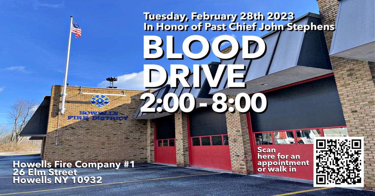 howellsfire21's tweet photo. The Howells Fire Company is hosting a blood drive in Honor of past chief John Stephens who is currently battling some health issues. Join the Howells Fire Company on February 28th from 2pm to 8pm. 

https://t.co/slNhdlEpUq https://t.co/3MR1Fv2amz
