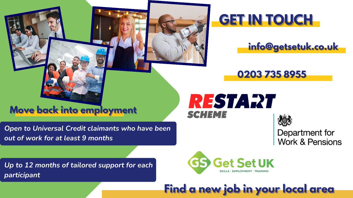 Get Set UK can offer tailored support and extra assistance to Universal Credit claimants who have been out of work for at least 9 months.

Did you know that we helped over 4,000 people find new #jobs in 2022 through our various programmes?

Contact us today!

#restartscheme