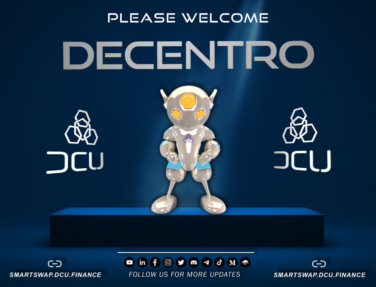 Please welcome 'DECENTRO' the $DCU mascot!

You will see a lot of him in the near future. 
Stay tuned and follow our socials to make sure you don't miss any updates!

$DCU taking another step in defi!!!

#DCU #DCUsmartswap #BNB #cryptocurrency #crypto #BTC #ETH #DeFi #Bscgem