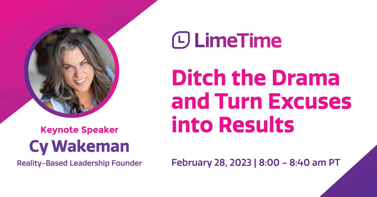 Join us at #LimeTime on February 28th to hear from our dynamic keynote speaker, Cy Wakeman, Founder of Reality-Based Leadership.

Register today: bit.ly/3CALXtV

#CyWakeman #Leadership #EmployeeExperience