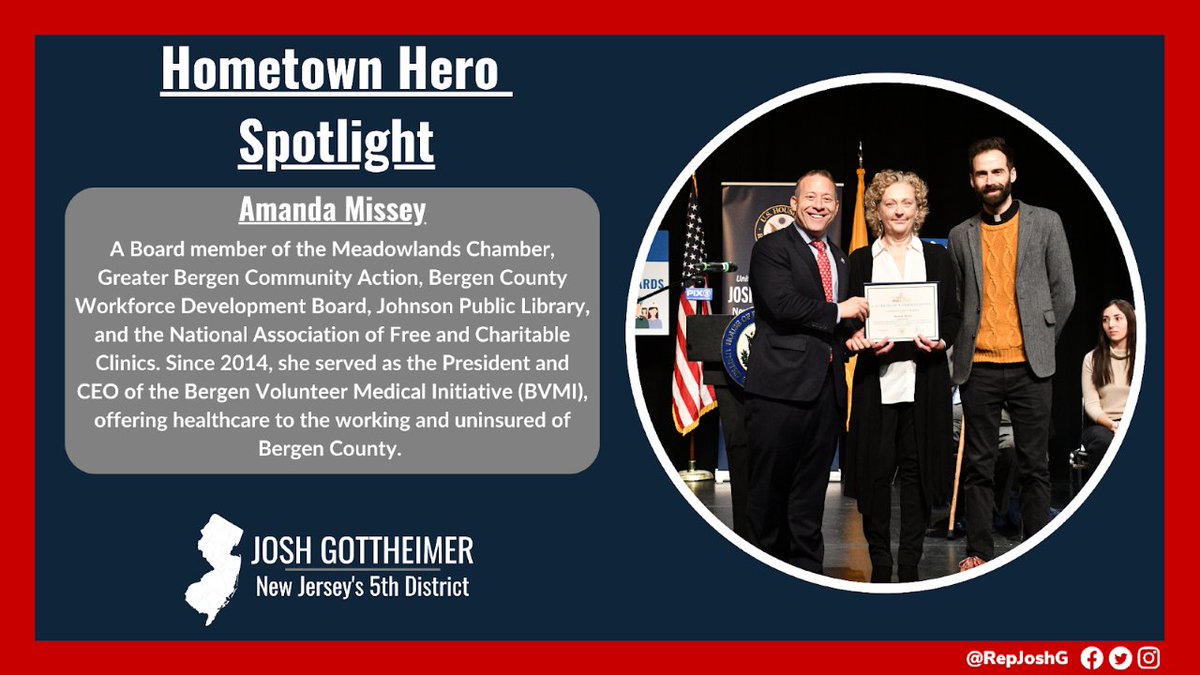 It was great to honor Amanda Missey as one of our #NJ5HometownHeroes! She’s a member of the @MR_Chamber, @greaterbergen, Bergen County Workforce Development Board, the @NAFClinics, served as President of @BVMI, and so much more!