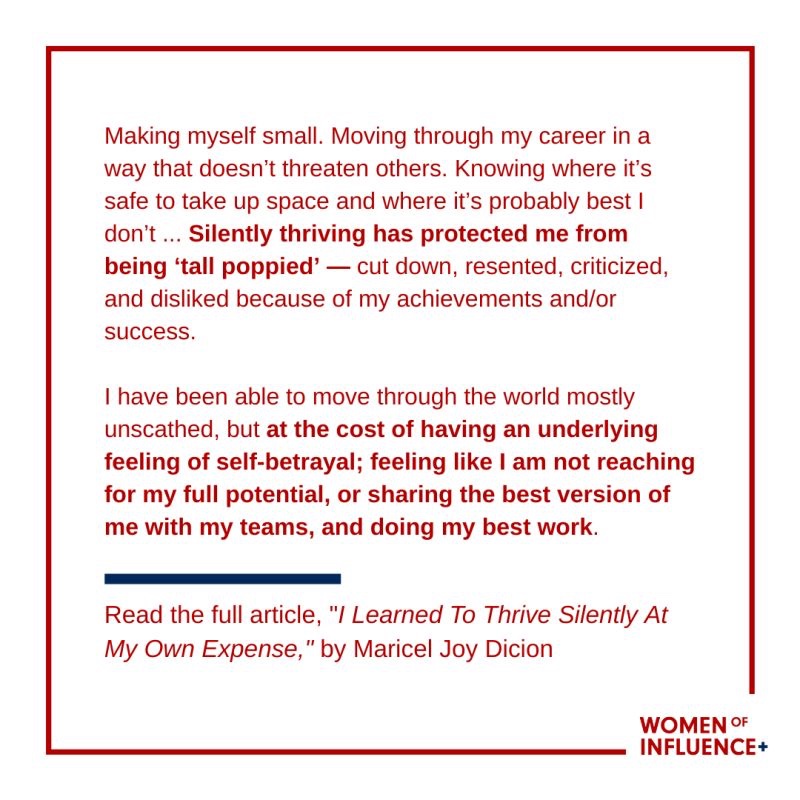 Women who are ambitious may face backlash from their peers and colleagues, including gossip, exclusion from important meetings or projects, & even harassment. Enter silent thriving. 

lnkd.in/gHyZQPXf

#womeninbusiness #womeninleadership #tallpoppysyndrome #silentthriving