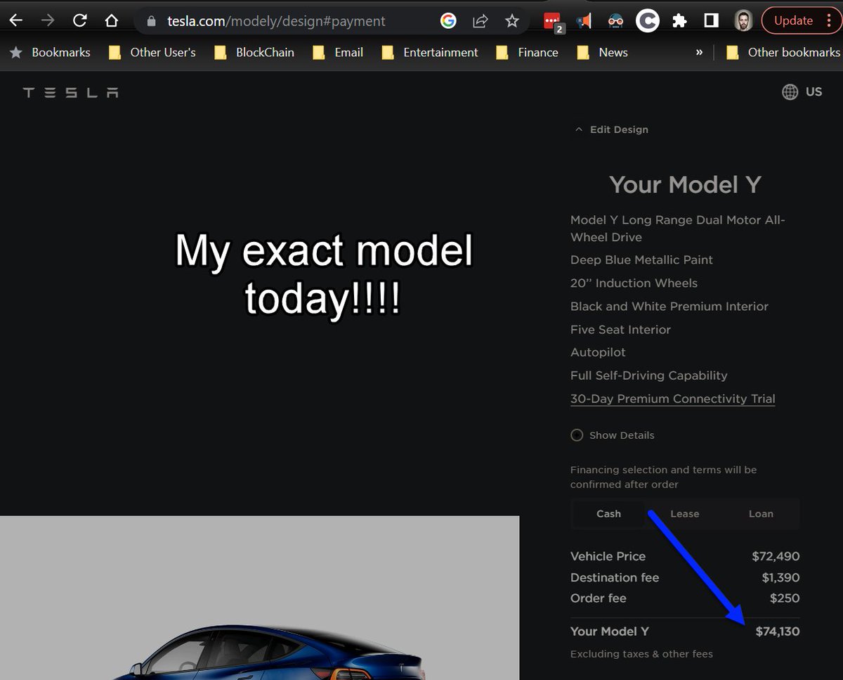 Micro2Macr0's tweet photo. @Tesla HASN'T really DROPPED PRICES!   

2 years ago, I bought my Y, for $65,290. Today, the exact same spec is $9,000 more!  Yes, I bought #FSD back then, but now even just #EnhancedAutopilot costs $6,000, when it used to be free. And people will be tempted for at least that. https://t.co/CWo72ffDwZ