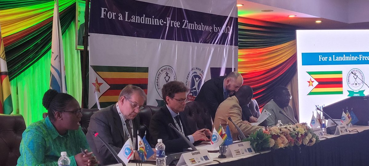theGICHD's tweet photo. #Zimbabwe is working hard towards a landmine free 2025, Hon. @OppaMuchinguri launched the reviewed National Mine Action Strategy 2018-25 & updated Communication & Resource Mobilisation Strategy. Thanks to the Gvt of Zimbabwe, #ZIMAC, #EU & @MineBanTreaty for organising the event! https://t.co/0j96xm9Yxu
