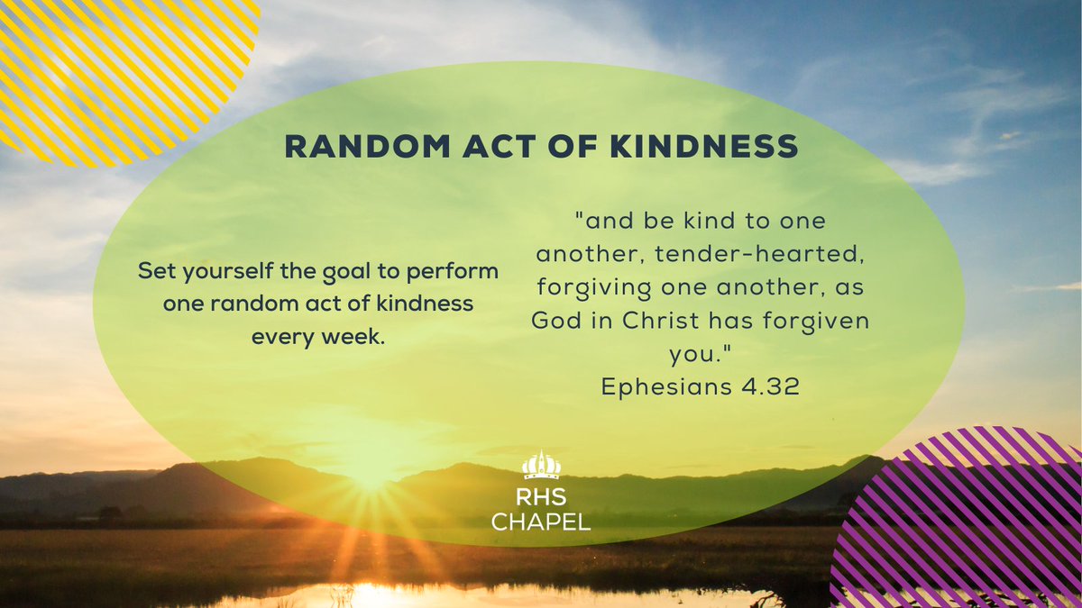 The Chaplain’s weekly well-being tip.
Set a goal to perform one random act of kindness every week. Helping others will make you feel good too!
#rhswellbeing #navigatingsuccess