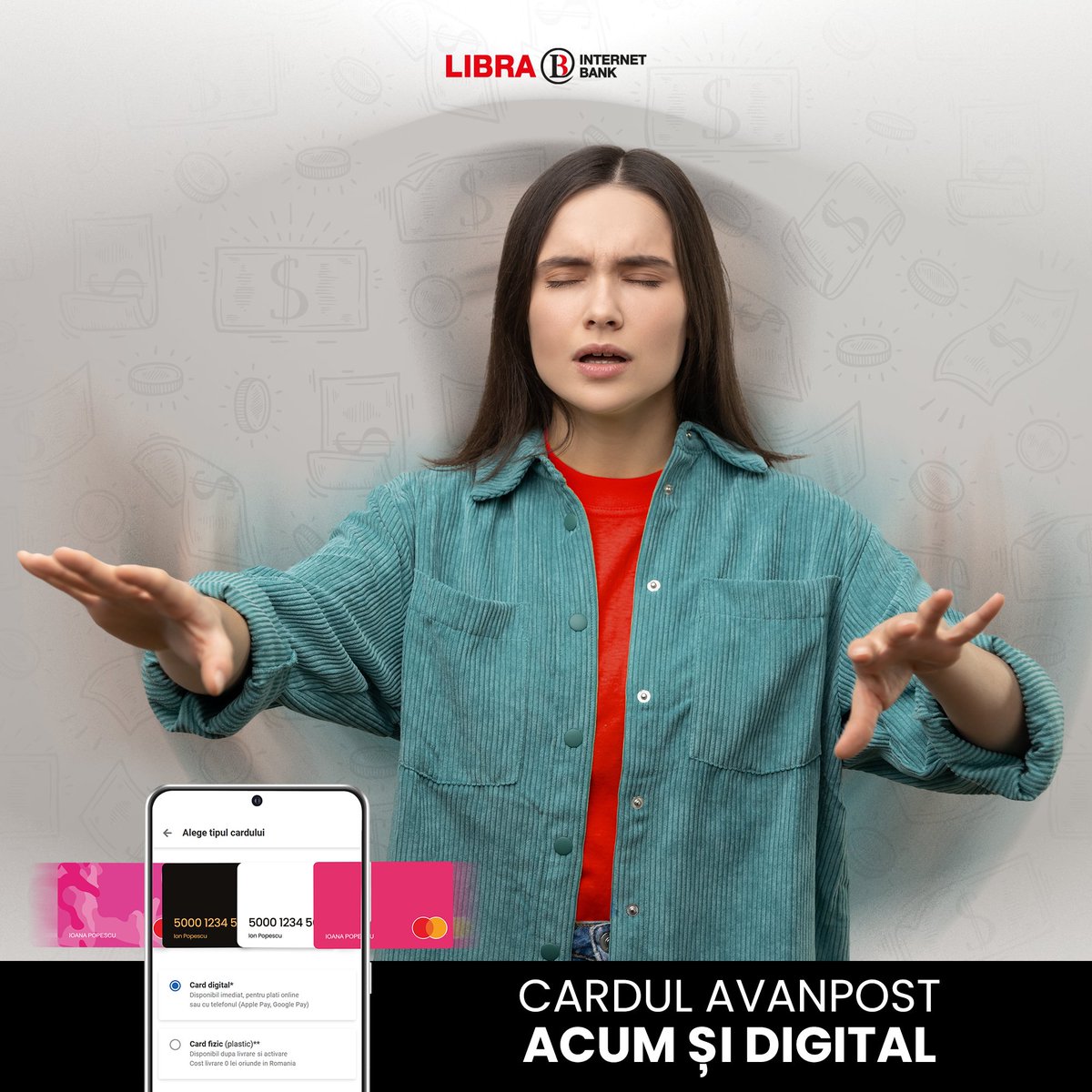 LIBRABANK's tweet photo. Un fel de card pe care știi că-l ai, chiar dacă nu-l poți atinge - Cardul Digital.😎
Comandă-l direct din aplicațiile mobile ale băncii - Mobile Banking & Libra Journey - și te poți bucura imediat de toate beneficiile lui.
#librainternetbank #cardavanpost #carddigtal https://t.co/TWgfIbolKi