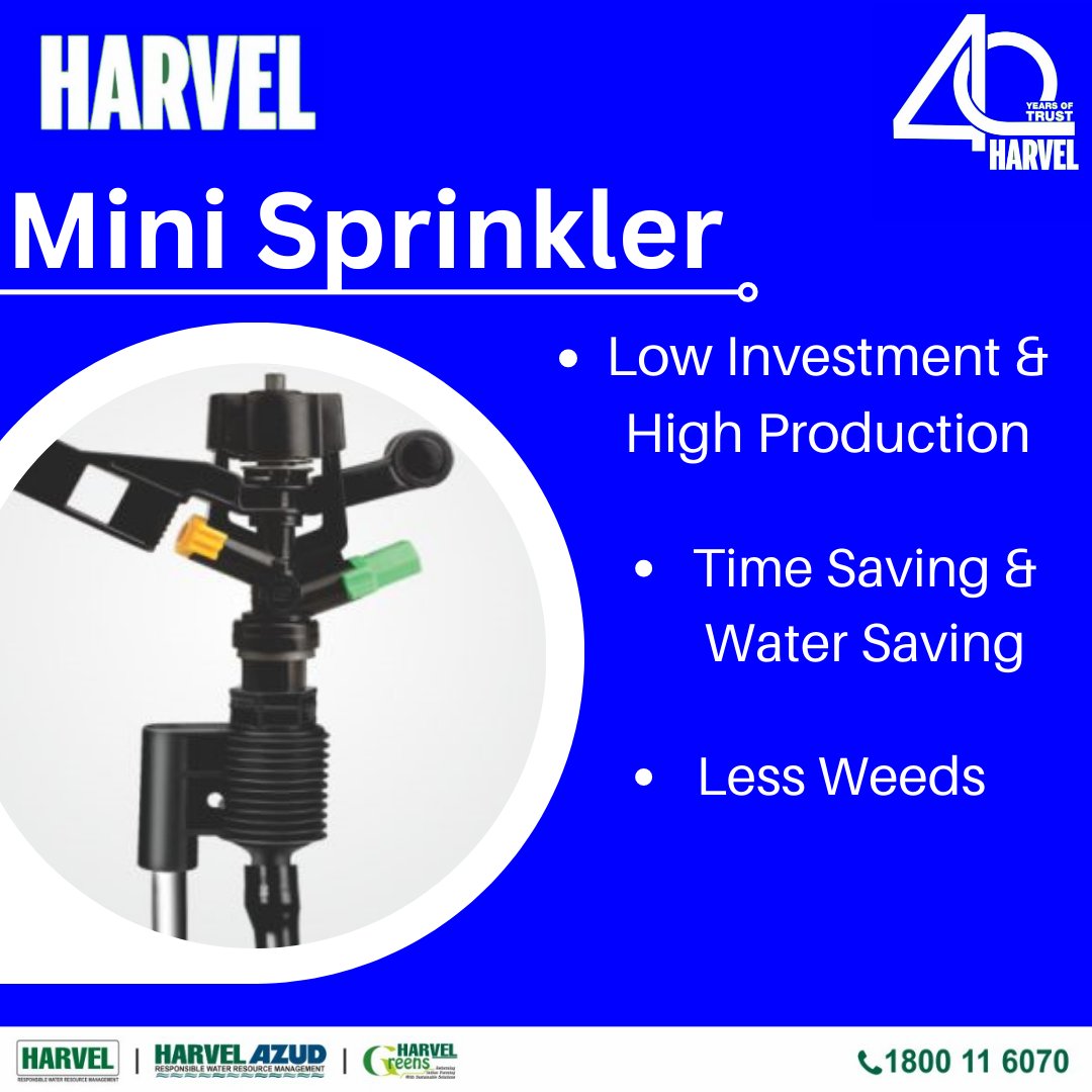harvelgroup's tweet photo. Do You know the benefits of the Harvel Mini Sprinkler?
To know more read the post
#minisprinkler #sprinkler #agriculture #agri #horticulture #farmer #kisan https://t.co/cuQjQwQnel