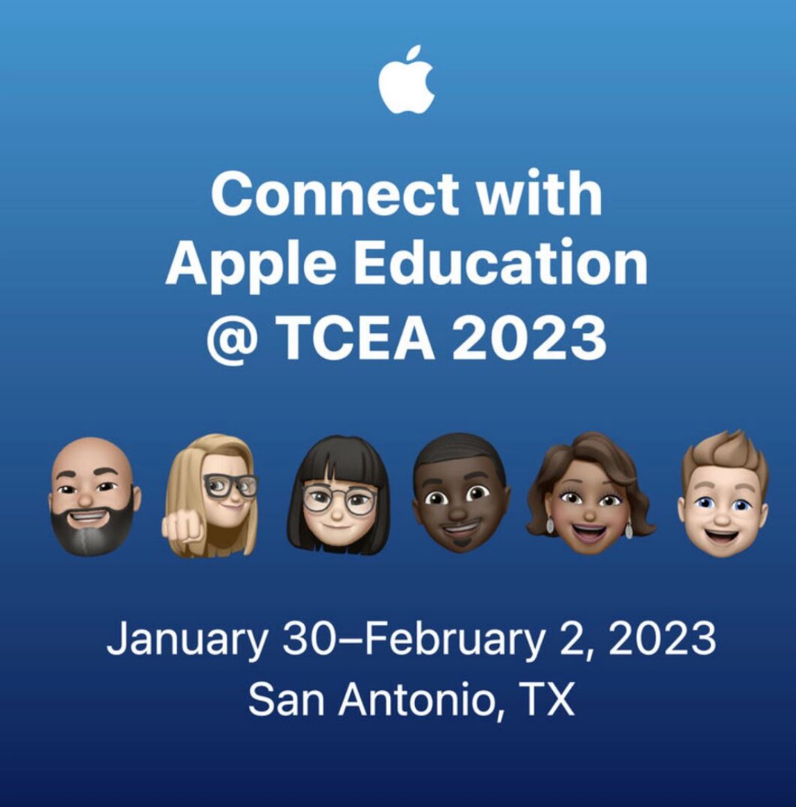 Today is the day! At TCEA? Come see us! 👋🏼

📣🗓️ Join Apple’s sessions at #TCEA2023 from January 30 to February 2, 2023, in Room 221A. 

Our session topics are designed to infuse passion and limitless possibilities for the future of education.