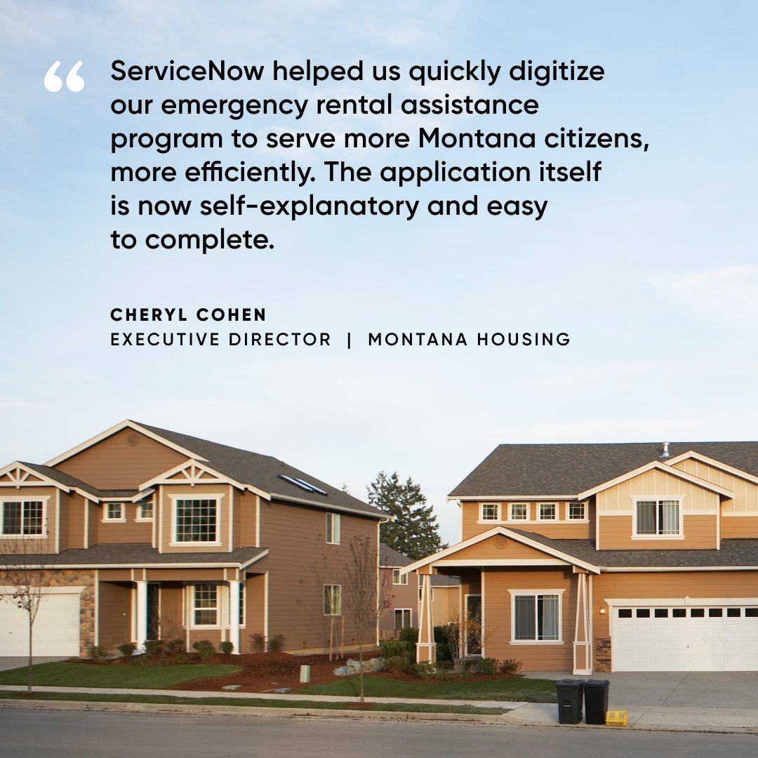 rickjtaylor's tweet photo. Like so many during the pandemic, the citizens of Montana needed rental assistance—and there wasn't time to wait. So Montana Housing used the ServiceNow platform to make that process quick and easy for people to feel at home again. https://t.co/9YU5wBpDig https://t.co/6981V9eGp2