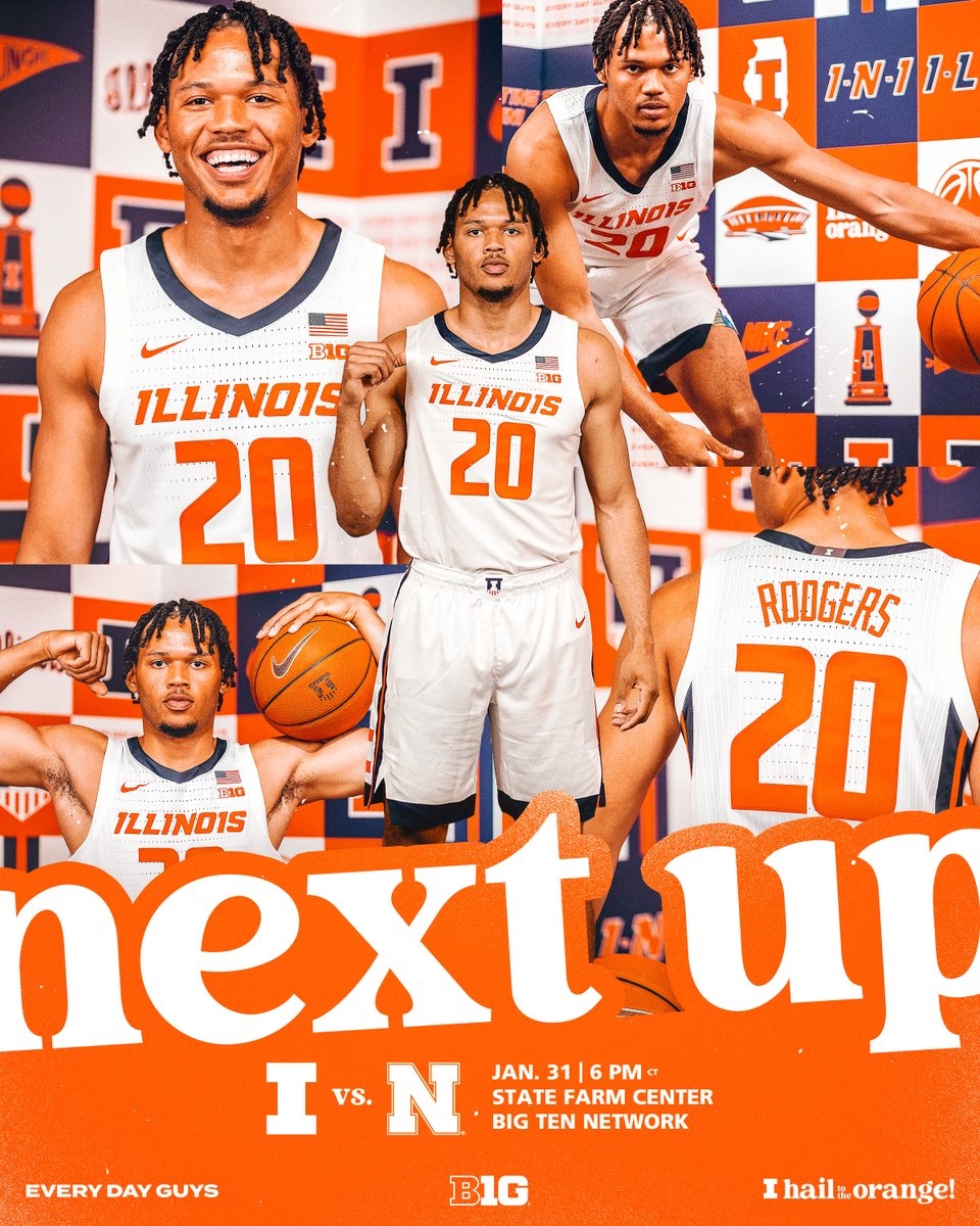 𝐍𝐞𝐱𝐭 𝐔𝐩 ⇊

📅 January 31
🆚 Nebraska
📍 <a href="/StateFarmCenter/">State Farm Center</a> 
⏰ 6 PM CT
📺 <a href="/BigTenNetwork/">Big Ten Network</a> 
🎟  ow.ly/nwIt50MEtGh

#Illini | #HTTO | #EveryDayGuys