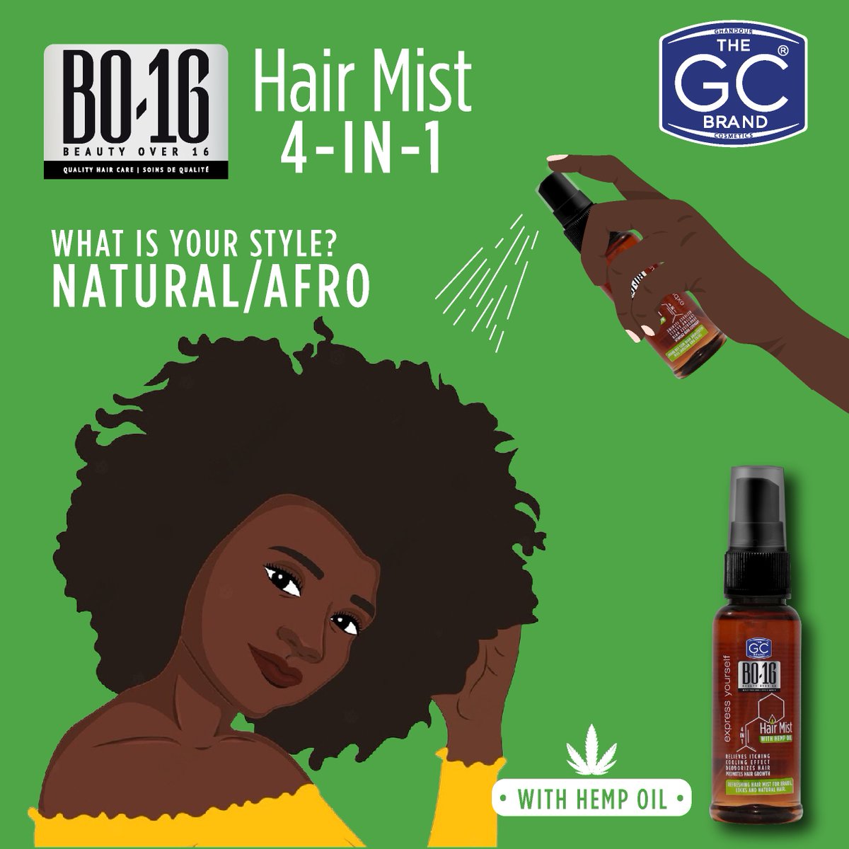 GhandourGhana's tweet photo. What's your style โ Natural or Afro?
Guess what? Healthy hair starts with a healthy scalp
The NEW BO-16 4-in-1 Hair Mist relieves itching, provides a cooling effect, deodorises, and promotes hair growth.
Maintain a healthy scalp!
#BO16
#HairMist
#Loveyourhair
#TheGCBrand https://t.co/w0dd7qacIc