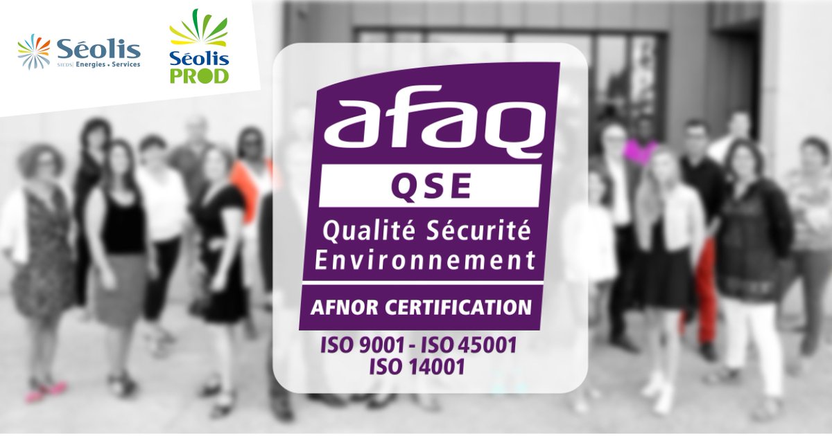SÉOLIS et sa filiale Séolis PROD maintiennent leur certification QSE : Qualité ✅ Sécurité 👍 Environnement 🌱

Félicitations à nos équipes pour leur travail et leur implication au quotidien 👏

#ISO9001 #ISO45001 #ISO14001
