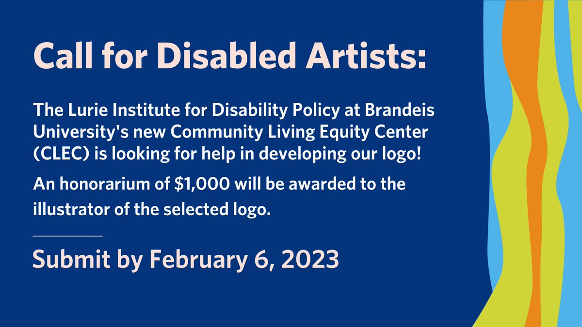 CLPolicy's tweet photo. Calling disabled artists!  Help create the logo for the new Community Living Equity Center, led by @tee_new_win @JoePolicyWonk @monika_mitra 

An honorarium of $1,000 will be awarded to the illustrator of the selected logo. Submissions due Feb 6. 

More: https://t.co/P7OxnPienZ https://t.co/m90KsAF6Ad