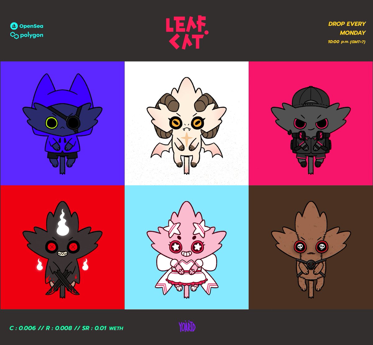 ✨NEW DROP✨
LEAFCAT #529-#534🍁

My new drop will be release on 30/01/2022 
on POLYGON👾

opensea.io/collection/lea…

#LEAFCAT #leafcats #NFT #NFTCommunity #NFTThailand #NFTjapan #polygon #PolygonNFT