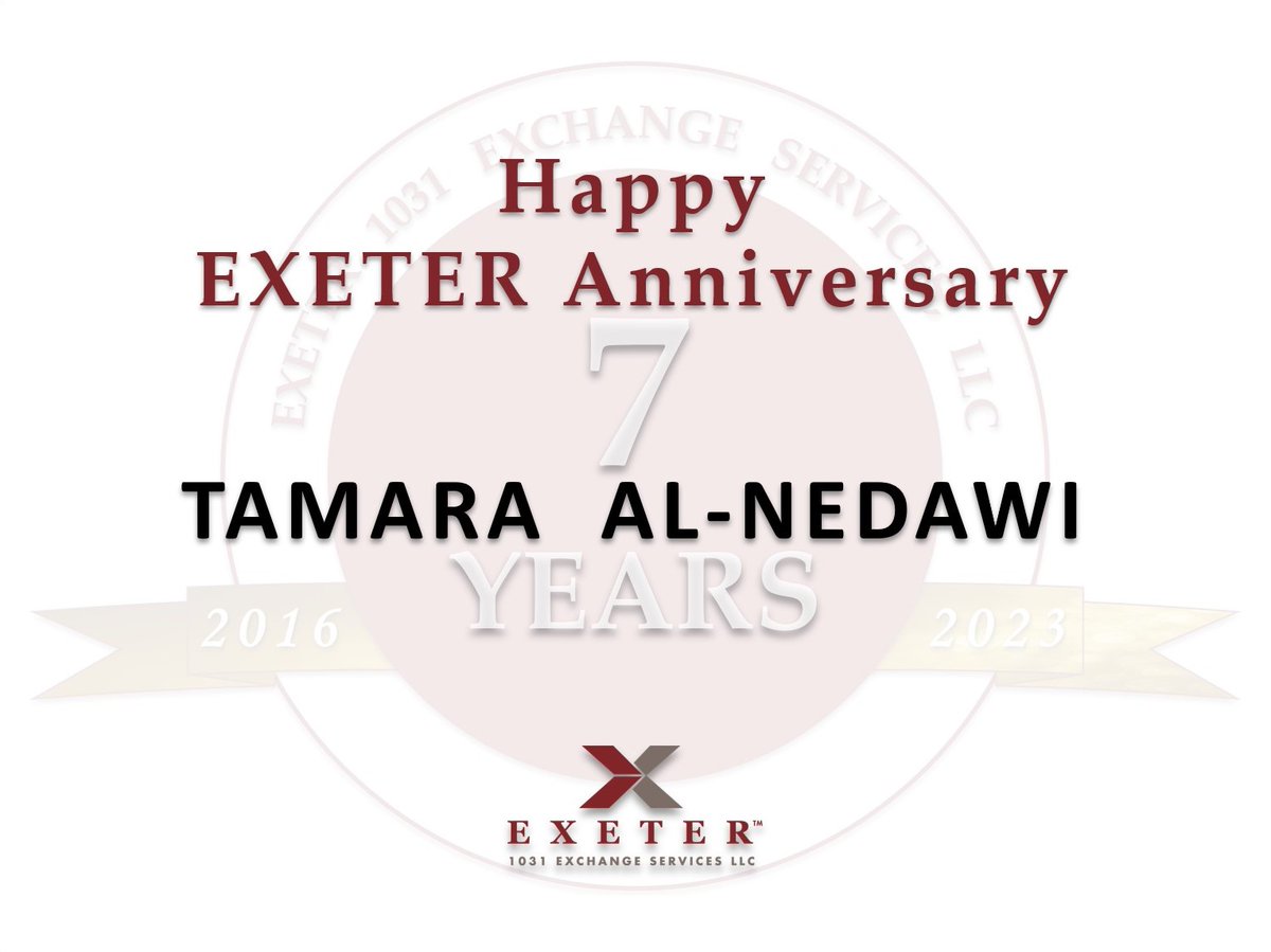 Exeter1031's tweet photo. Congratulations to Tamara on her 7th Exeter Anniversary!!! Thank you for being a valued member of our Team.

#TheExeterGroup #Exeter1031ExchangeServicesLLC #Exeter1031 https://t.co/GRYKNiAlij
