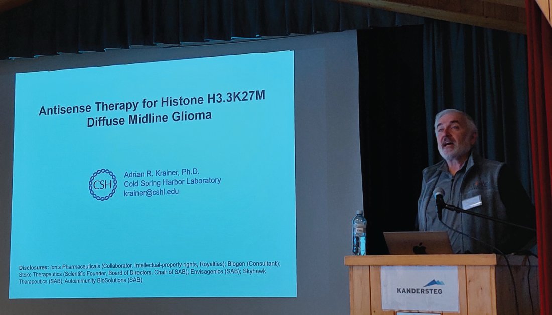 Today's keynote was given by NCCR RNA & Disease Scientific Advisory Board Member Adrian Krainer (@CSHL ) on his lab's & collaborators' efforts to develop #antisense #therapy for diffuse midline #glioma. #RNA #Disease #Cancer #ASO