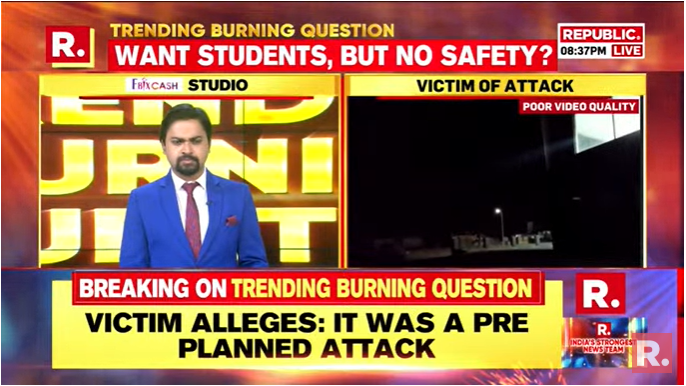 republic's tweet photo. #LIVE on 'Trending Burning Question' with @shawansen | Victim of #Melbourneattack speaks to Republic; says it was a pre-planned attack, police were outnumbered.
Tune in to watch - https://t.co/HbKDYgaNDs https://t.co/VSIaKx37Jn