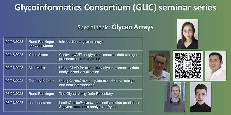Glycan arrays are the #1 technique to investigate if your sample binds to carbohydrates. Next week, we will begin the Seminar Series on Glycan Arrays where you can learn about glycan arrays and the bioinformatics tools to analyze array data.
glic.glycoinfo.org/seminars/glyca…

#glycotime