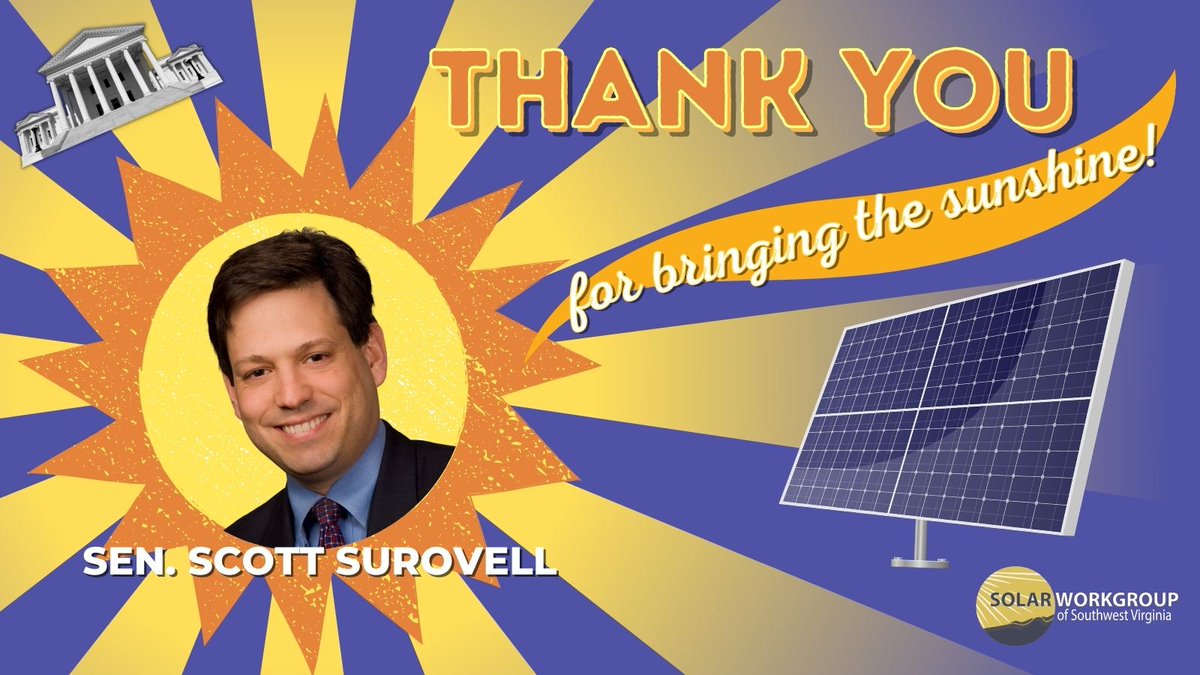 AppVoices's tweet image. With SB1083 coming up in #VAleg committee, we want to thank  @ssurovell for his dedication ensuring access to #SharedSolar for Appalachian Power and Old Dominion Power customers so that clean, affordable energy is available from coast to coalfields!

#VApol  #VAgov