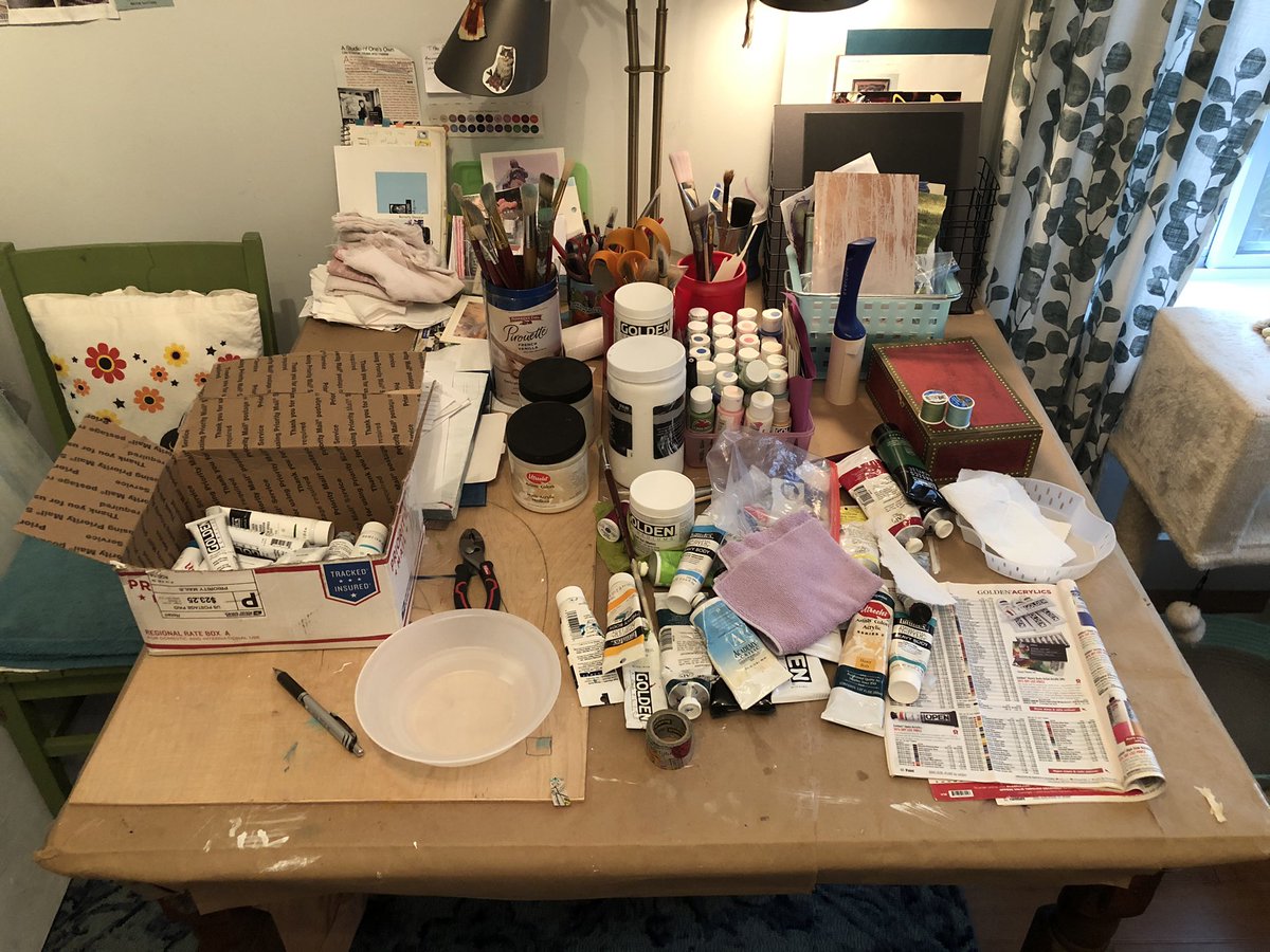 SomaticBorder's tweet photo. Finally have a lot of paint so need to organize this small studio &amp; get to painting!! Been a very long time. https://t.co/Gb4J1qFP4x