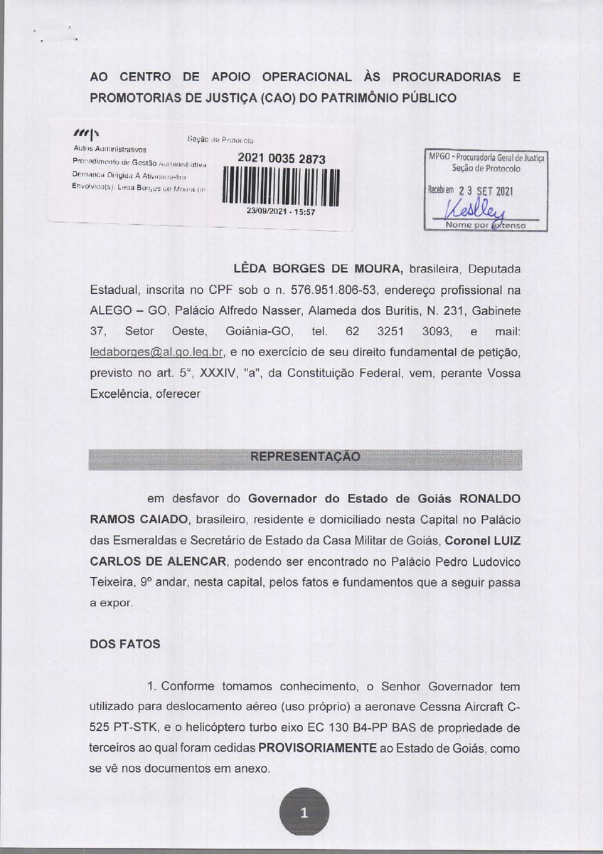 PsdbGoias's tweet photo. #Denúncia - No dia 21 de setembro de 2021, o PSDB de Goiás fez denúncia junto ao Ministério Público de Goiás e também à Promotoria de Justiça do Patrimônio Público (CAO), de que o governador de Goiás estava utilizando para uso próprio e da família dele (+) https://t.co/qPZHMZtNhg