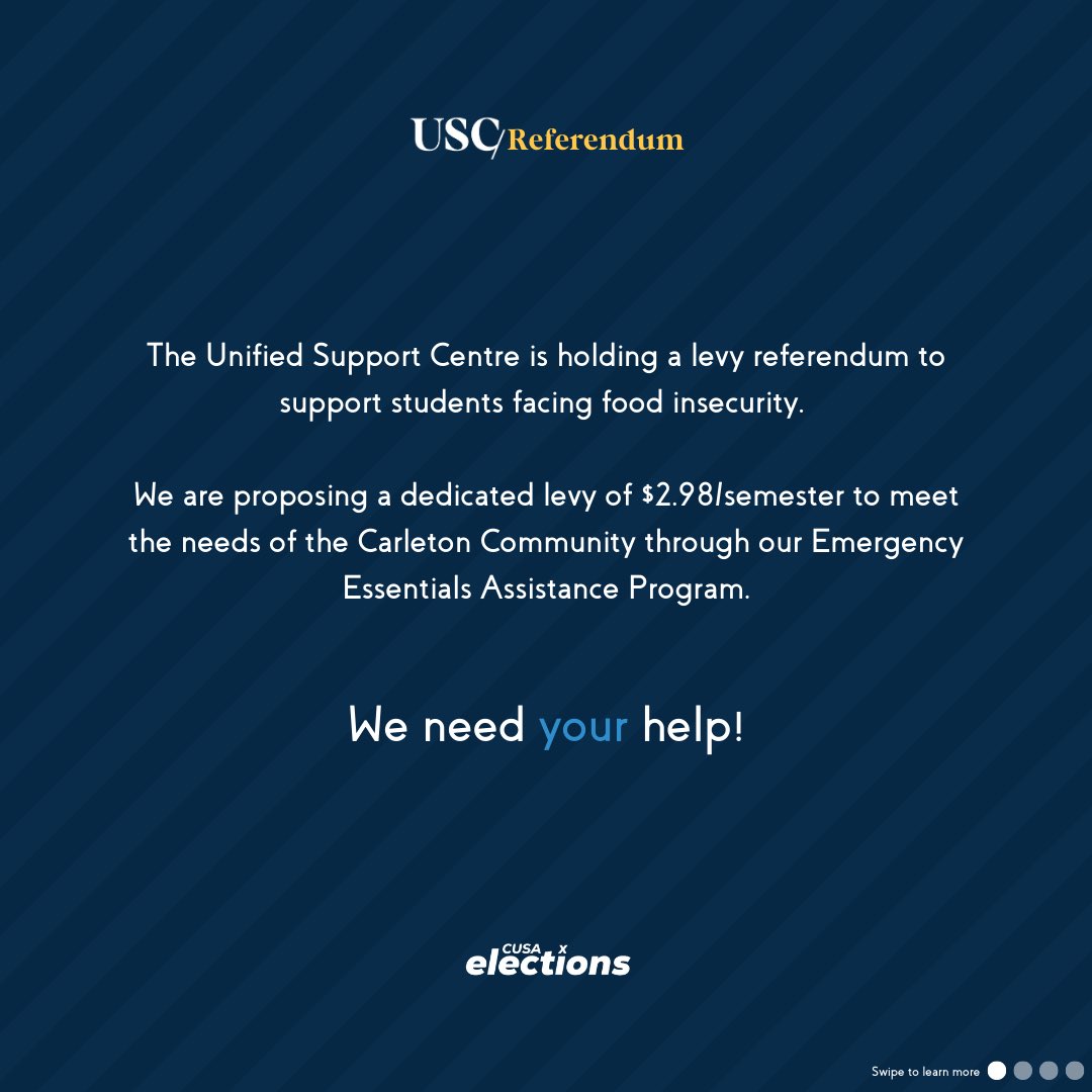 usc_cusa's tweet photo. We're holding a Unified Support Centre levy campaign in response to unprecedented demand for emergency food and essentials related support. 

On February 7th, please vote YES to support the USC's Emergency Essentials Assistance Program! https://t.co/ZHbIonWQbg