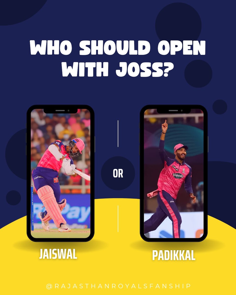 Royalsfanship's tweet photo. Who's ur pick as an Opener?
#devdutpadikkal #rajasthanroyals #sanjusamson #yashashvijaiswal #IPL2023 https://t.co/zNb4eDzRW9