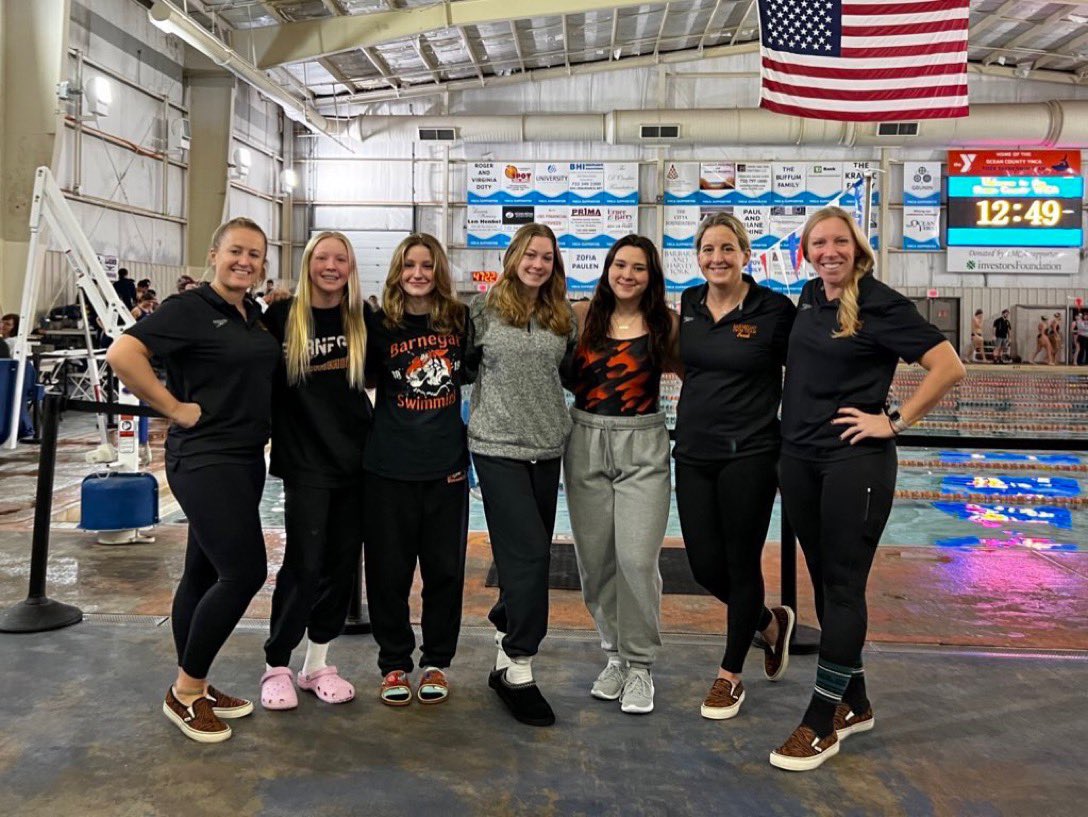 Congratulations to Emily McAvoy, Kylei Grant, Hailee Lutz, and Sarah Schager, the Girls Swim medley team, who broke the school record this weekend! #barnegatinspires #onebarnegat