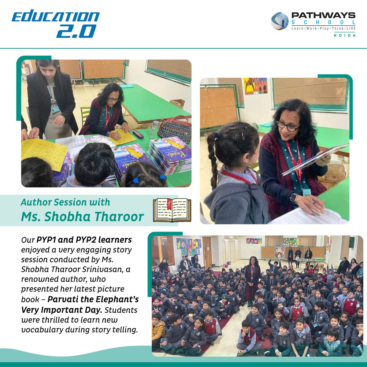 Pathways School Noida (@pathwaysnoida) on Twitter photo Catch a glimpse of PYP1 and PYP2 students interacting with Ms. Shobha Tharoor Srinivasan, a renowned author.
<a href="/ShobhaTharoor/">Shobha Tharoor Srinivasan</a>
.
#Pathways #PathwaysSchoolNoida #StoryTelling #BookReading #Explore #Learn #Work #Play #Think #LIVE Catch a glimpse of PYP1 and PYP2 students interacting with Ms. Shobha Tharoor Srinivasan, a renowned author.
<a href="/ShobhaTharoor/">Shobha Tharoor Srinivasan</a>
.
#Pathways #PathwaysSchoolNoida #StoryTelling #BookReading #Explore #Learn #Work #Play #Think #LIVE
